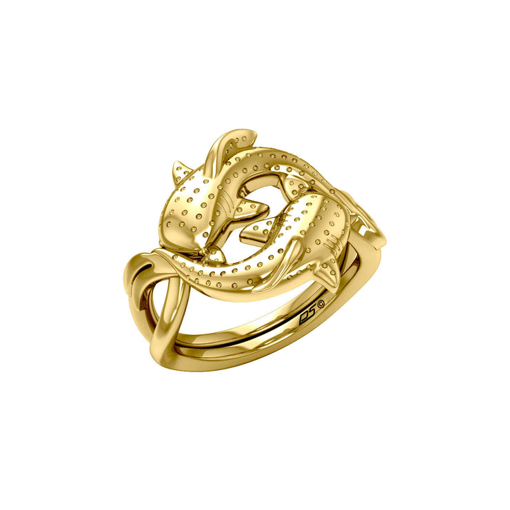 Marine Harmony Solid Yellow Gold Whale Sharks Puzzle Ring by Peter Stone GRI2471