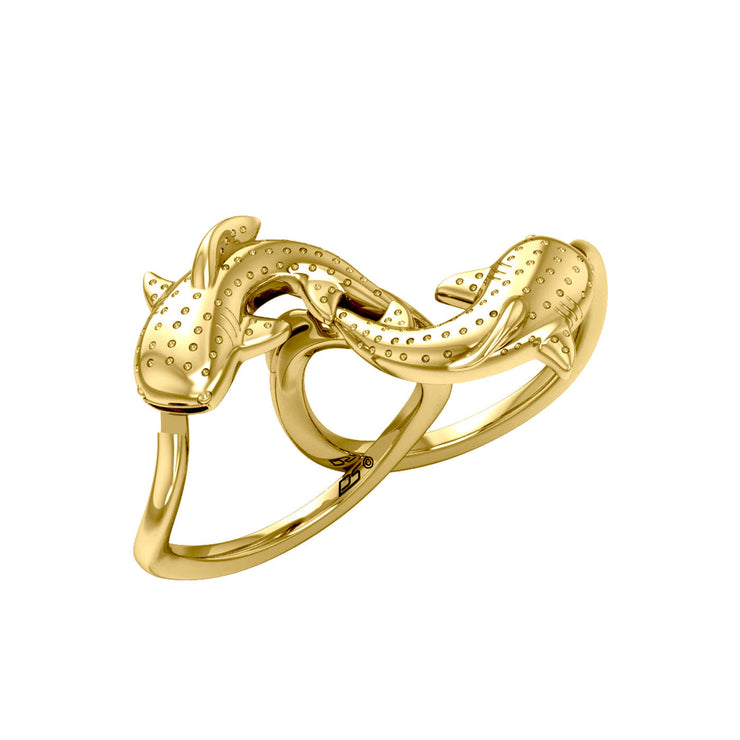 Marine Harmony Solid Yellow Gold Whale Sharks Puzzle Ring by Peter Stone GRI2471