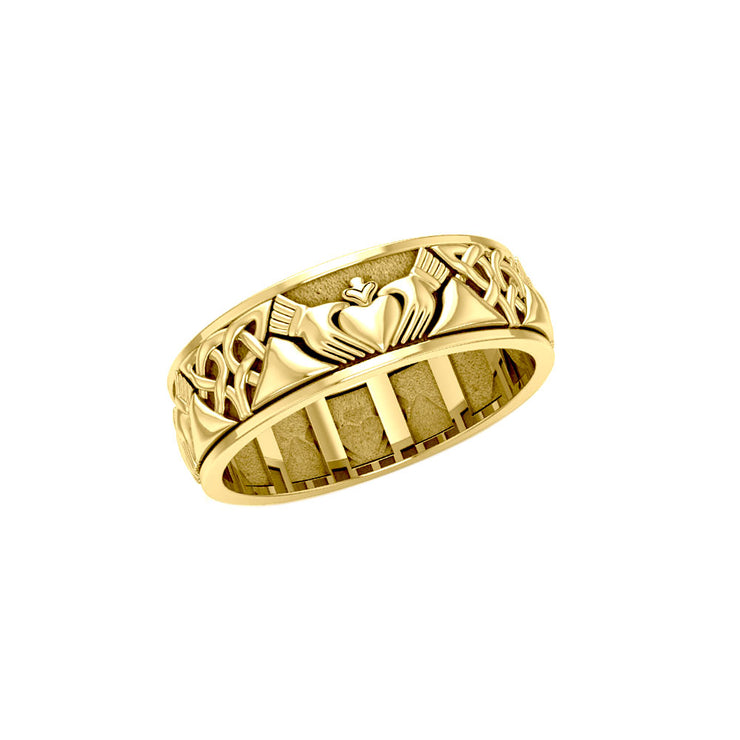 Celtic Claddagh 14K Yellow Gold Spinner Ring GRI768