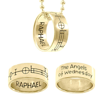 Archangel Raphael Sigil 14 Karat Solid Gold Ring with Ball Chain GSE669