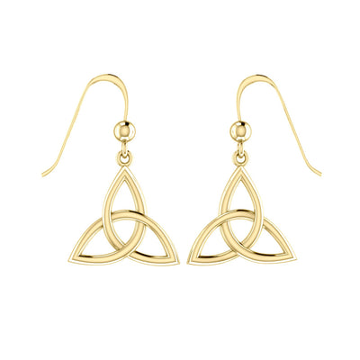 Endless Connection in Celtic Triquetra ~ Solid Gold Jewelry Dangling Earrings GTE128