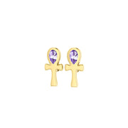 Ankh Spiritual Solid Gold Post Earrings with Gemstone GTE2026