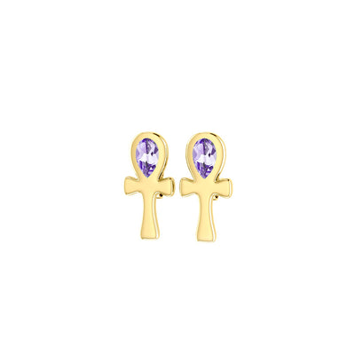 Ankh Spiritual Solid Gold Post Earrings with Gemstone GTE2026