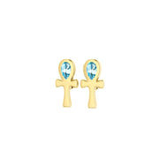 Ankh Spiritual Solid Gold Post Earrings with Gemstone GTE2026