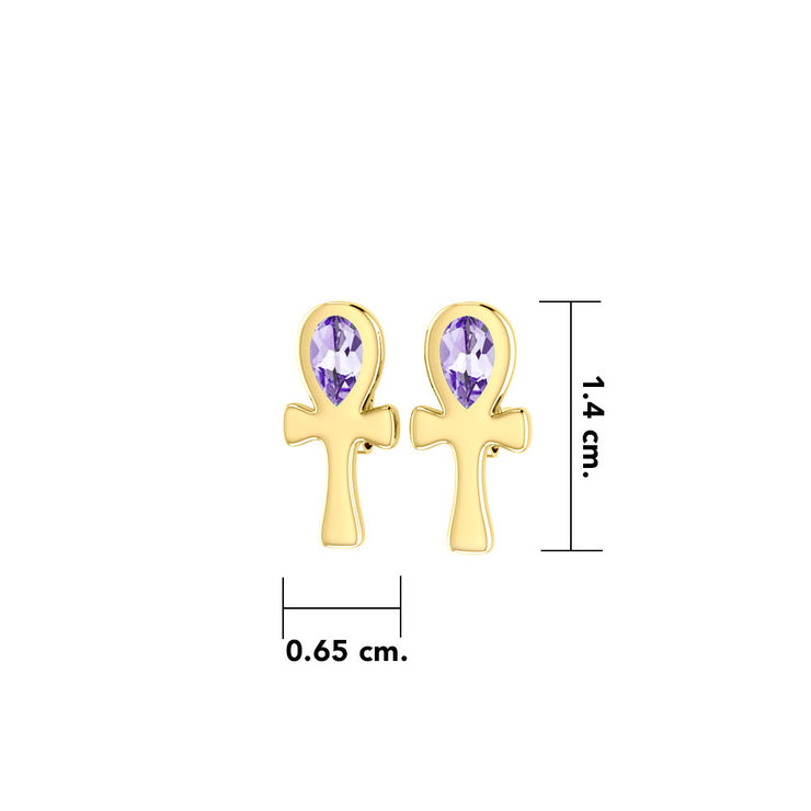 Ankh Spiritual Solid Gold Post Earrings with Gemstone GTE2026