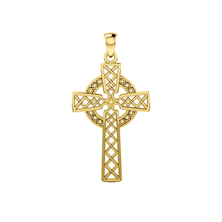 Modern Celtic Cross 14K Yellow Gold Pendant GTP1031