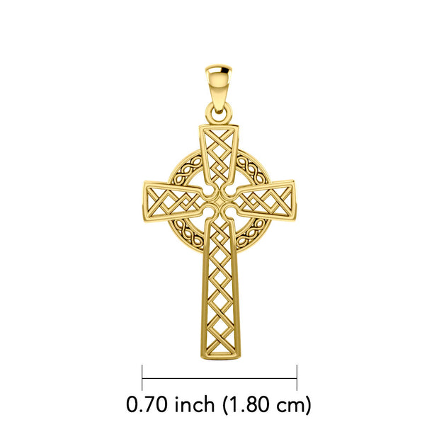 Modern Celtic Cross 14K Yellow Gold Pendant GTP1031