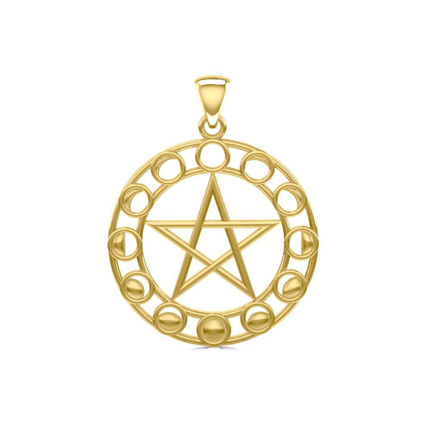 Phases of the Moon Pentacle Solid Gold Pendant GTP1038