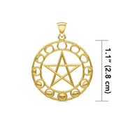 Phases of the Moon Pentacle Solid Gold Pendant GTP1038