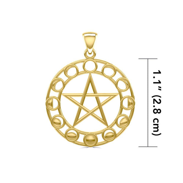 Phases of the Moon Pentacle Solid Gold Pendant GTP1038