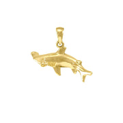 Take your energy to the wonderful sea ~ Sterling Solid Gold Jewelry Hammerhead Shark Pendant GTP1058