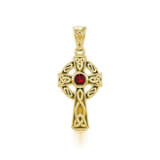 Celtic Knotwork Cross Solid Gold Pendant with Gem GTP1412