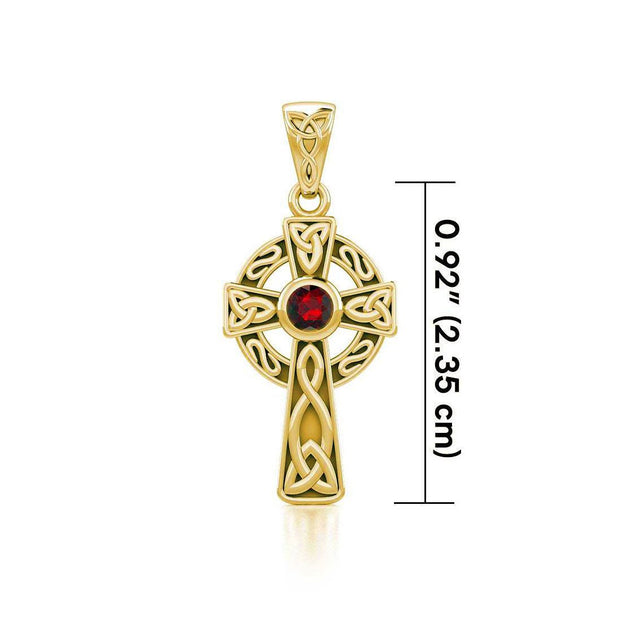 Celtic Knotwork Cross Solid Gold Pendant with Gem GTP1412