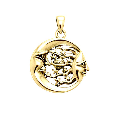 Moon Sun Stars And Planet 14K Yellow Gold Pendant GTP3137