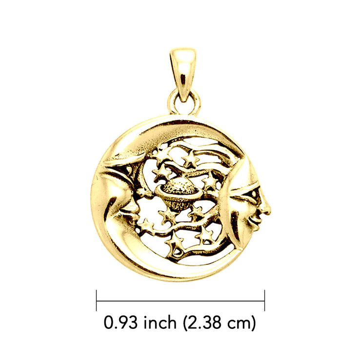 Moon Sun Stars And Planet 14K Yellow Gold Pendant GTP3137