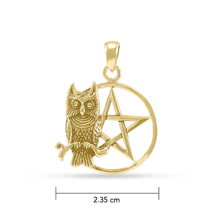 Sitting Owl with Pentacle Gold Pendant GTP3320