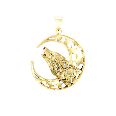 Baying wolf around the celestial beauty ~ 14K Yellow Gold Jewelry Pendant GTP831
