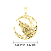 Baying wolf around the celestial beauty ~ 14K Yellow Gold Jewelry Pendant GTP831