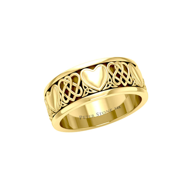 Celtic Knotwork 14K Yellow Gold Heart Spinner Ring GTR3644