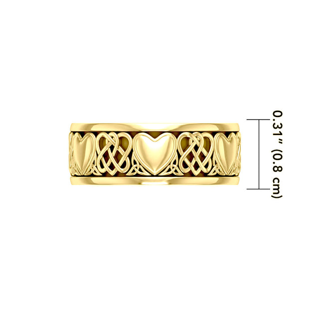 Celtic Knotwork 14K Yellow Gold Heart Spinner Ring GTR3644