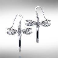 Dragonfly Silver Earrings with inlaid Stone JE183