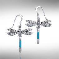 Dragonfly Silver Earrings with inlaid Stone JE183