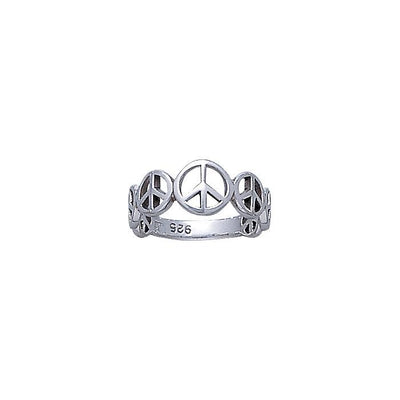 Peace Symbol Silver Band Ring JR064