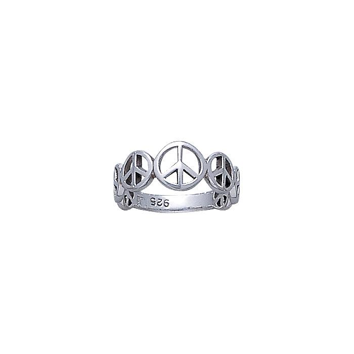Peace Symbol Silver Band Ring JR064 - Peter Stone Wholesale