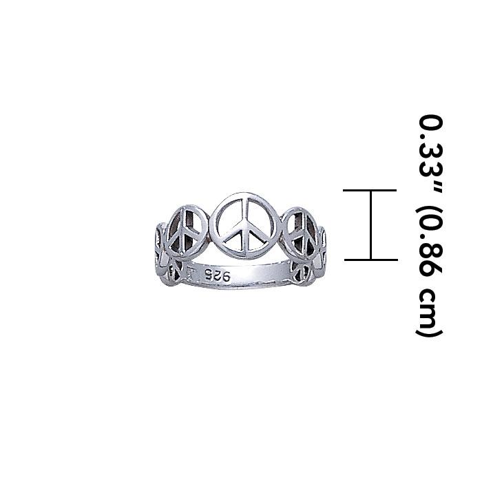 Peace Symbol Silver Band Ring JR064 - Peter Stone Wholesale