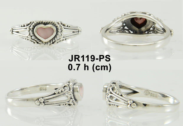 Synthetic Pink Shell Heart and Sterling Silver Ring JR119