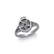 Silver Pentagram Pentacle Poison Ring JR271