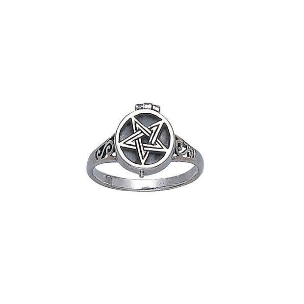 Silver Pentagram Pentacle Poison Ring JR271