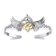 Celtic Pegasus Horse with Wing Silver and Gold Cuff Bracelet MBA276