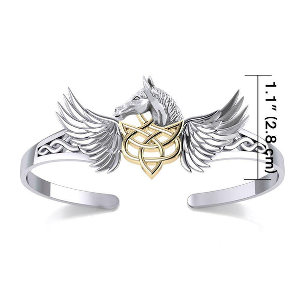 Celtic Pegasus Horse with Wing Silver and Gold Cuff Bracelet MBA276