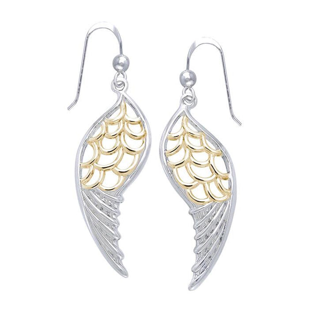 Feel the Angel’s Gentle Wings ~ Silver and Gold Jewelry Dangling Earrings MER1131