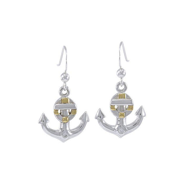 Anchor and Lifebuoy Sterling Silver with Gold Accents Hook Earrings MER1501