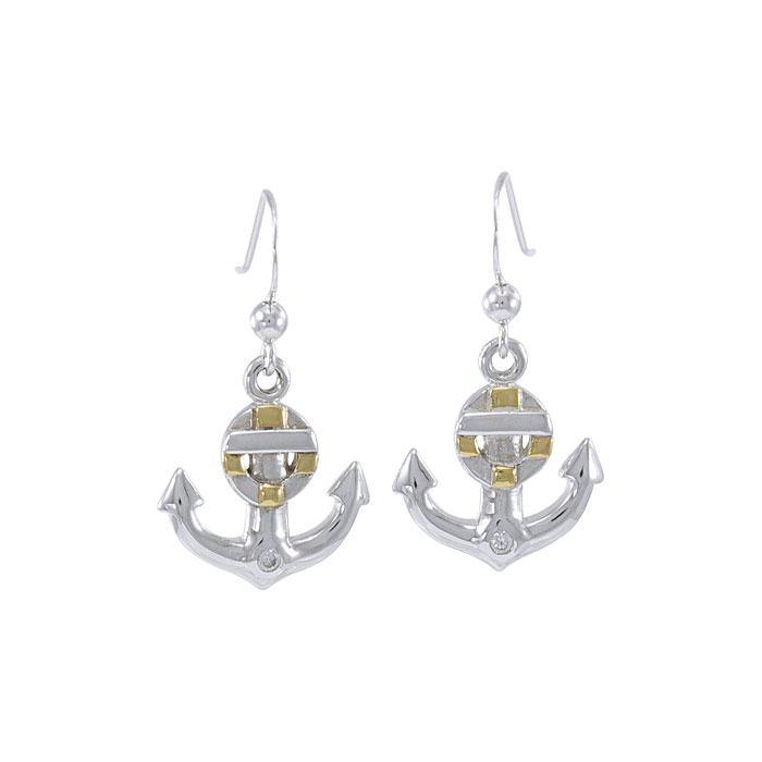Anchor and Lifebuoy Sterling Silver with Gold Accents Hook Earrings MER1501 - Jewelry