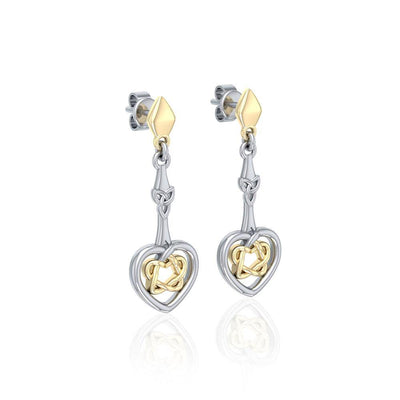 Celtic Heart Silver and Gold Post Earrings MER1676