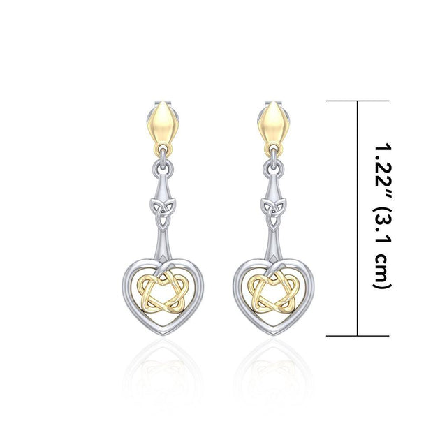 Celtic Heart Silver and Gold Post Earrings MER1676