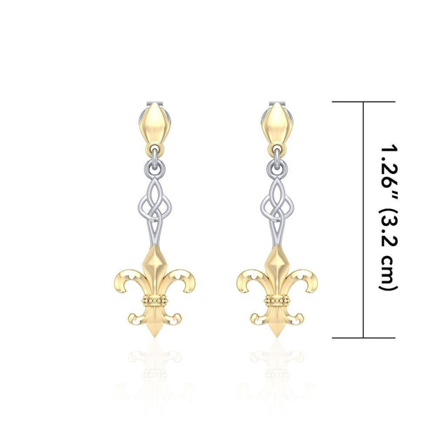 Majestic Fleur-de-Lis in Sterling Silver Jewelry Post Earrings with Gold accent MER1677