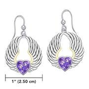 Gemstone Heart and Angel Wings Silver and 14K Gold Plated Earrings MER1742