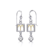 Aries Zodiac Sign Silver and Gold Earrings Jewelry with White Stone MER1769