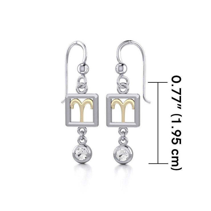 Aries Zodiac Sign Silver and Gold Earrings Jewelry with White Stone MER1769