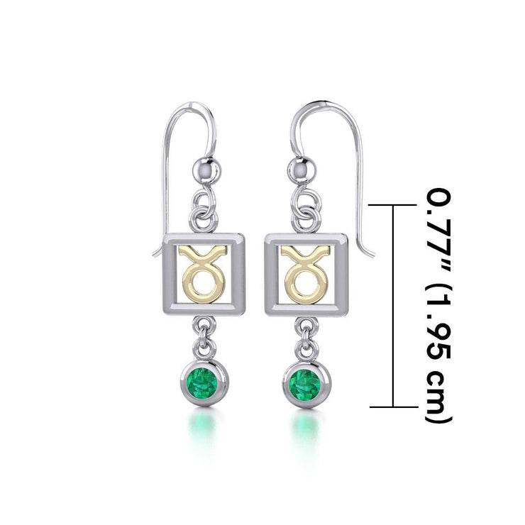 Taurus Zodiac Sign Silver and Gold Earrings Jewelry with Emerald MER1770