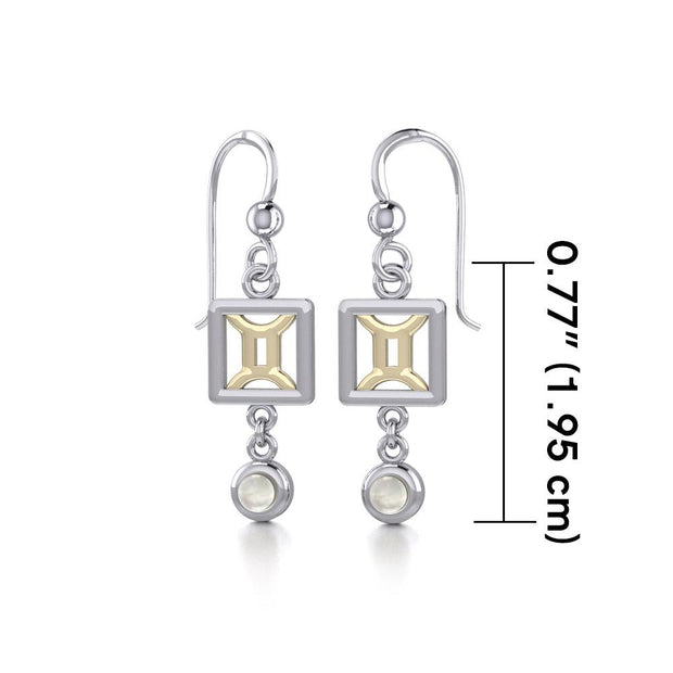 Gemini Zodiac Sign Silver and Gold Earrings Jewelry with Mother of Pearl MER1771