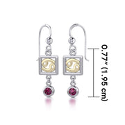 Cancer Zodiac Sign Silver and Gold Earrings Jewelry with Ruby MER1772