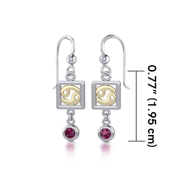 Cancer Zodiac Sign Silver and Gold Earrings Jewelry with Ruby MER1772