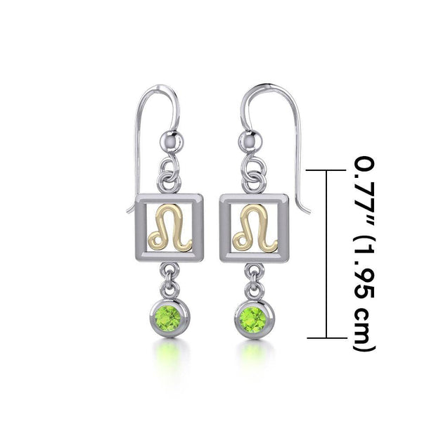 Leo Zodiac Sign Silver and Gold Earrings Jewelry with Peridot MER1773