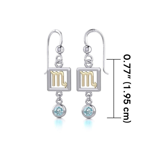Scorpio Zodiac Sign Silver and Gold Earrings Jewelry with Blue Topaz MER1776