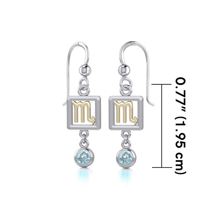 Scorpio Zodiac Sign Silver and Gold Earrings Jewelry with Blue Topaz MER1776 - Peter Stone Wholesale